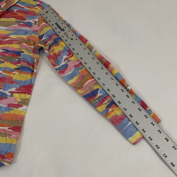 J McLaughlin Lois Shirt M Button Up Pink Colorful Tropical Watercolor Resortwear - Picture 8 of 8